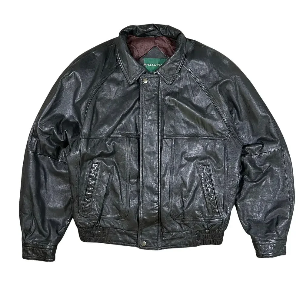 Vintage 90s Hill & Archer Leather Jacket Mens 44 (Large) Bomber Full Zip